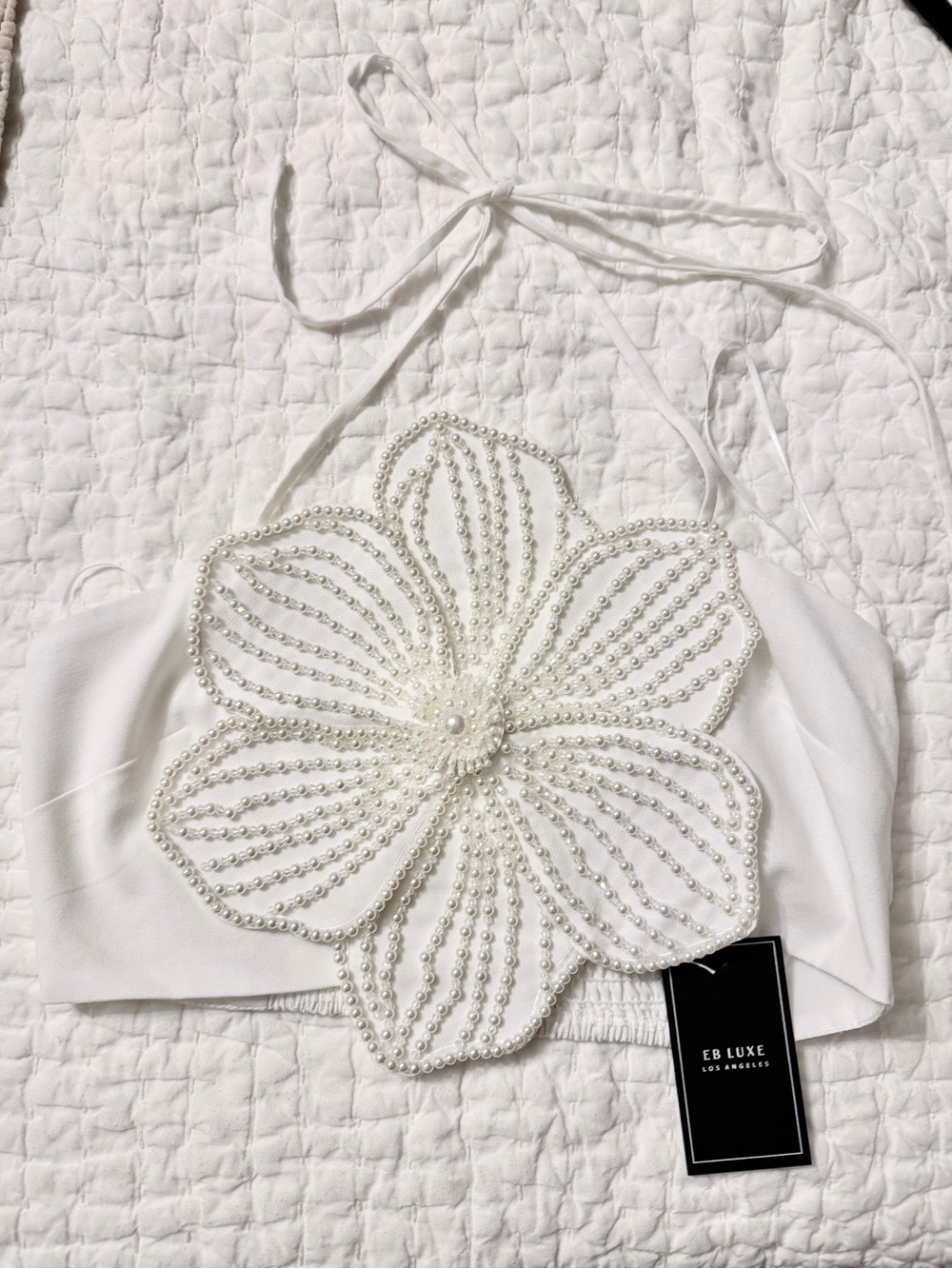 EB Luxe Cream Pearl Flower Halter Camisole